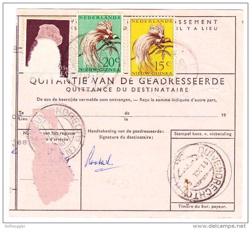 Niederländisch-Neuguinea Paketkarte Mit Mi.#36,28-29. Von Hollandia 5.12.1961 Nach Duiventrechts - Nueva Guinea Holandesa