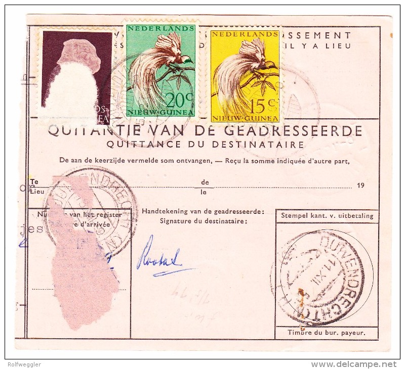 Niederländisch-Neuguinea Paketkarte Mit Mi.#36,28-29. Von Hollandia 5.12.1961 Nach Duiventrechts - Netherlands New Guinea