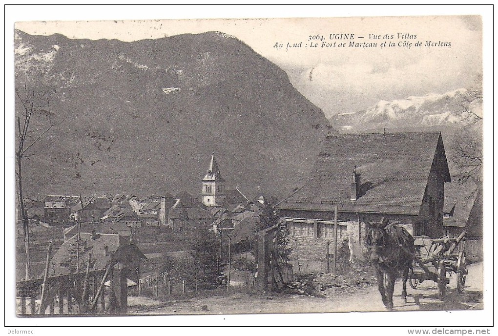 CPA Ugine 73 Savoie Vue Des Villas Attelage Cheval Fort Marteau Côte Merlens édit Bergeret N°79  écrite 1923 - Ugine