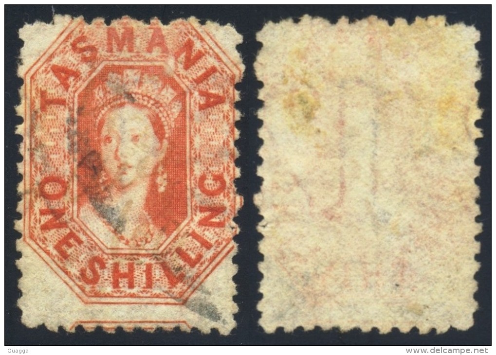 Tasmania 1865. 1sh Vermilion (p12 - Double Lined 12). SG 77. - Gebraucht