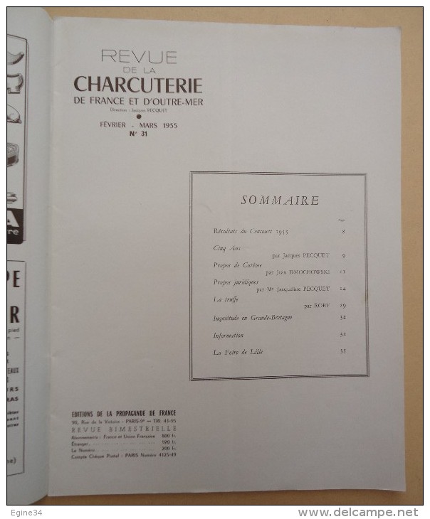 Lot de 11 revues  - Revue de la Charcuterie de France et d'Outre-Mer - 1954/1959