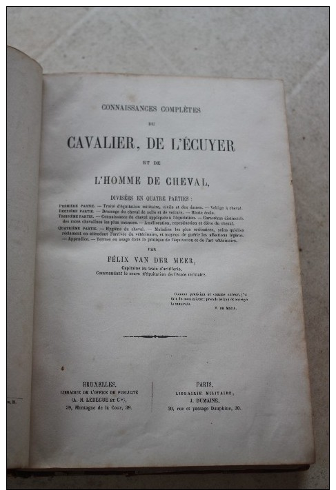 CONNAISSANCES  COMPLETES  DU  CAVALIER, DE L´ECUYER ET DE L´HOMME DE CHEVAL  PAR FELIX VAN DER MEER - 1801-1900