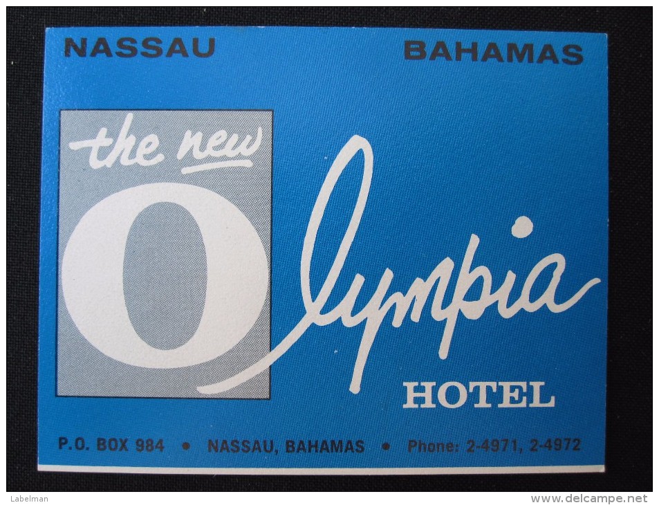 ISLAND HOTEL MOTEL INN OLYMPIA BEACH NASSAU BAHAMAS STICKER DECAL LUGGAGE LABEL ETIQUETTE KOFFERAUFKLEBER - Hotel Labels