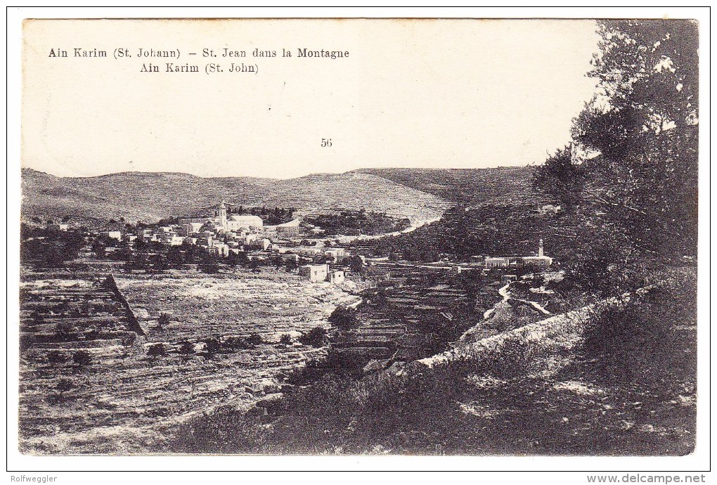 Palästina - Jaffa 26.11.1904 Deutsche Post Mit 5RPf Germania 10 Para Aufdruck Auf AK Ain Karim (St. Johann) - Palestine