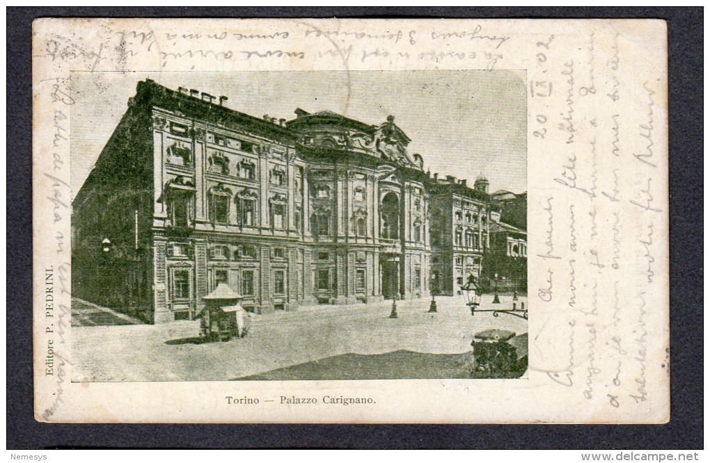 1902 TORINO PALAZZO CARIGNANO ED. PEDRINI FP V SEE 2 SCANS ANIMATA X LA FRANCIA 10C. FLOREALE TIMBRI - Palazzo Carignano