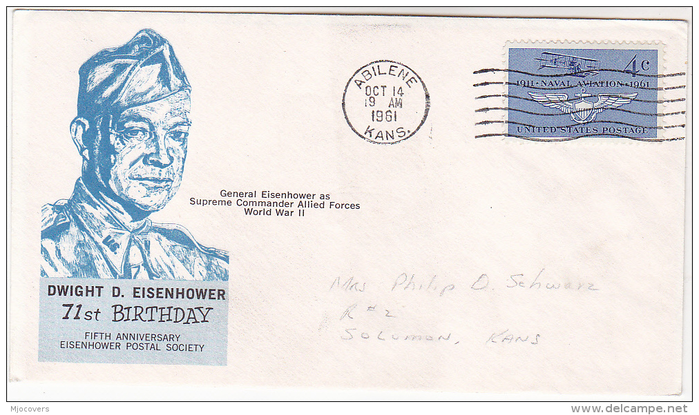 1961 EISENHOWER In Uniform As  'WWII Supreme ALLIED COMMANDER'  71st BIRTHDAY Event COVER  Abilene  Stamps USA President - WW2