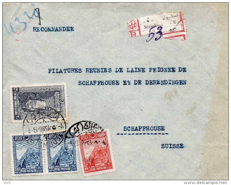 TURQUIE LETTRE RECOMMANDEE POUR LA SUISSE 1928 - Cartas & Documentos