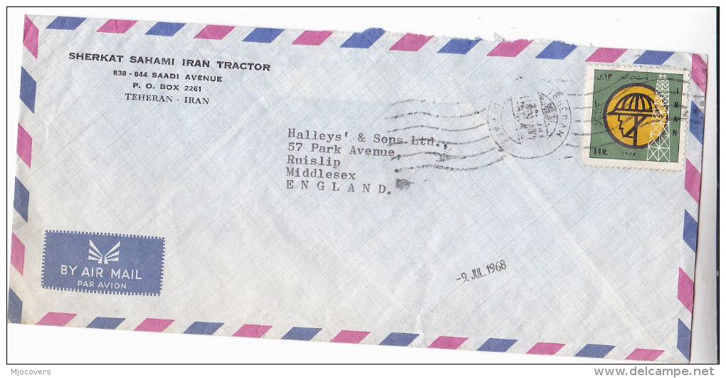1968 Air Mail IRAN COVER  OIL INDUSTRY WORKER  Stamps  To GB Energy Minerals - Iran