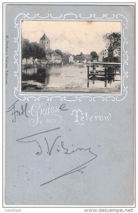 Gruss Aus TETEROW Kirchenteich Waschsteg Prägedruck 8.7.1904 Gelaufen - Teterow