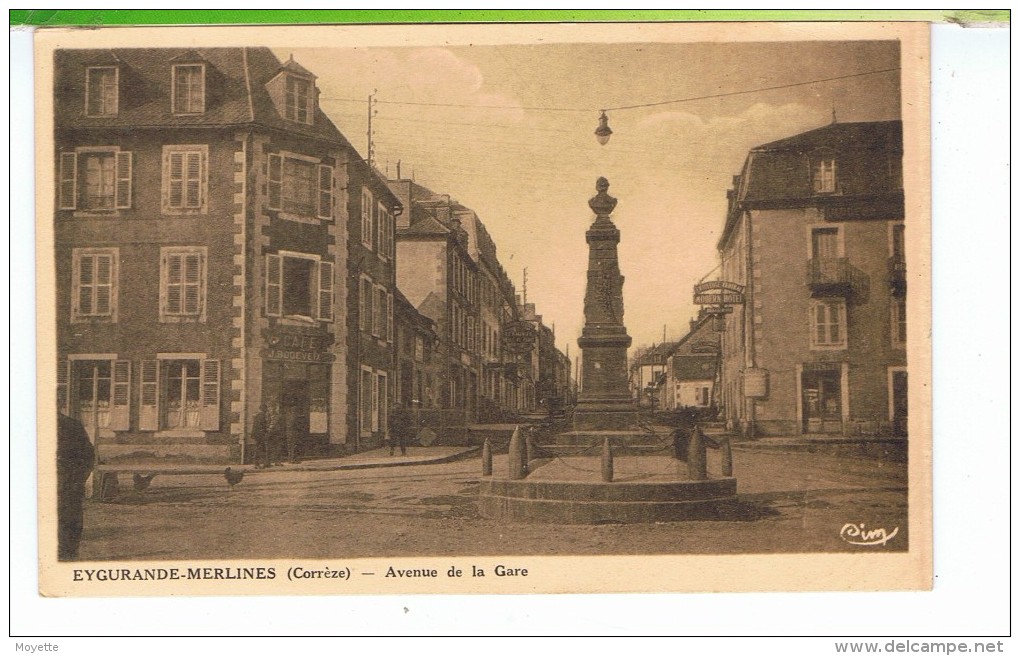 CPA-19-EYGURANDE-MERLINES-AVENUE DE LA GARE-CAFE J.BODEVEIX- - Eygurande