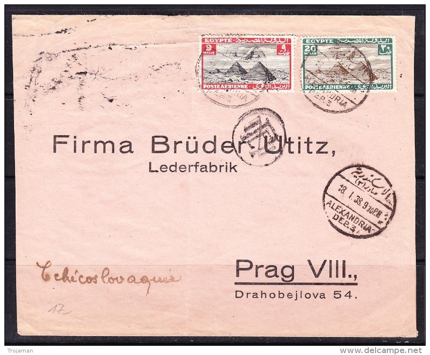 COVERS-3-21 AVIA LETTER FROM ALEKSANDRIA TO PRAHA. 18.01.1938. - Covers & Documents