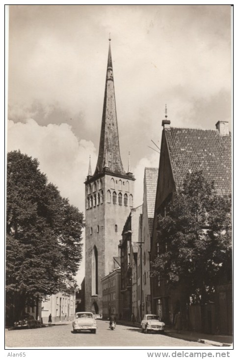 Tallinn Estonia, Oleviste Church, Street Scene, 1960s Vintage Real Photo Postcard - Estonia
