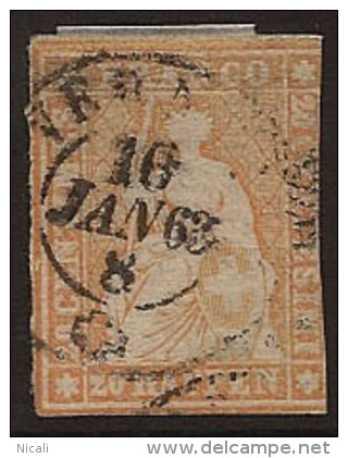 SWITZERLAND 1854 20r SG 50 U KK154 - Used Stamps