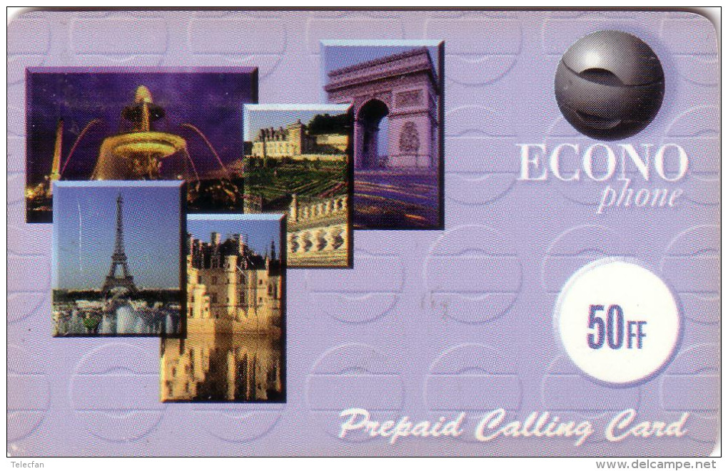 FRANCE  PREPAID ECONOPHONE 50f TOUR EIFFEL TOWER VERSO CARRE NOIR PARIS PETITS N° SERIE VERSO - Autres & Non Classés