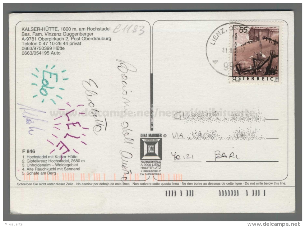 C1183 AUSTRIA Postal History 2005 INNERALPBACH TIROL KALSER HUTTE AM HOCHSTADEL (tur) - Briefe U. Dokumente