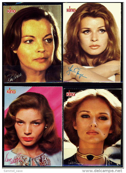 4 X Kino-Autogrammkarte  -  Repro, Signatur Aufgedruckt  -  Romy Schneider , Lauren Bacall , Senta Berger - Autogramme