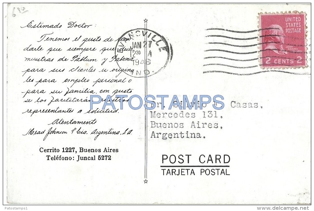 9426 ARGENTINA BUENOS AIRES PUBLICITY COMMERCIAL MIAS JOHNSON & Cia PABLUM & PABENA POSTAL POSTCARD - Argentine
