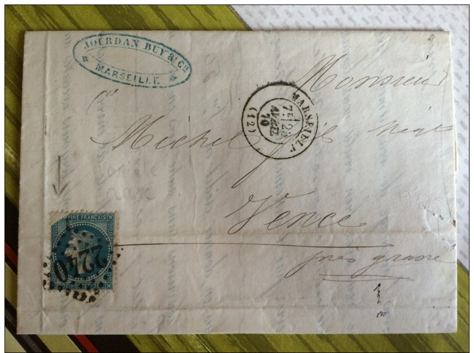 N°29 SUR LETTRE VARIETE RARE GRANDE CASSURE ANGLE NON IMPRIME. - 1863-1870 Napoleon III With Laurels