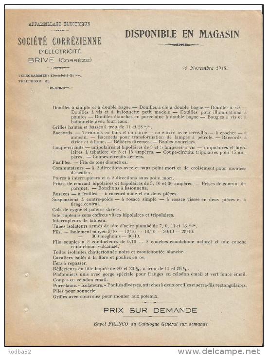 Lettre Publicitaire - Société Corrézienne D'électricité - Brive - Corrèze - Publicité - Pub - Elektrizität & Gas