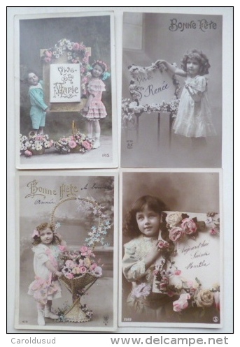 LOT 4X CPA Photo Montage  A.N. - SIP - IRIS FILLE Fillette Tableau Fleuri  Inscription Prenom Fete MARIE RENEE MARTHE - Collezioni E Lotti