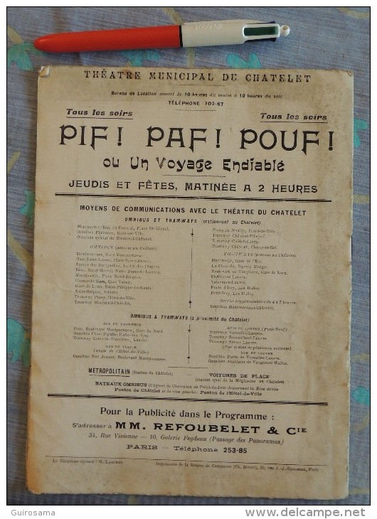 Le Photo-Programme (revue Photographique Illustrée Des Théâtres De Paris) - 13ème Année - N°11 : Châtelet : Pif ! Paf ! - Programmes