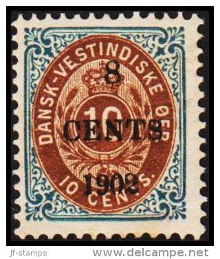 1902. Surcharge. Local, Black Surcharge. 8 CENTS 1902 On 10 C. Blue/brown. Normal Frame... (Michel: 24 A I (AFA 19t)) - - Danish West Indies