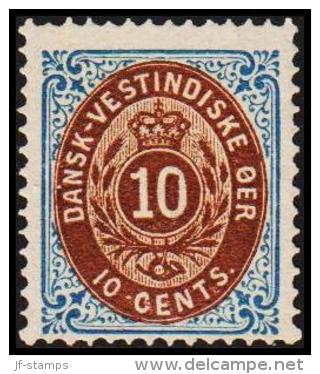 1876-1879. Bi-coloured. 10 C. Blue/dark Brown. Inverted Frame. Perf. 14x13½. 7th Print.... (Michel: 11 IIb) - JF128269 - Danish West Indies