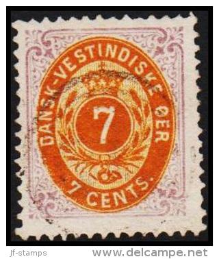 1873-1874. Bi-coloured. 7 C. Lilac/deep Yellow. First Print. Normal Frame. Perf. 14x13½... (Michel: 8 Ia) - JF128240 - Danish West Indies