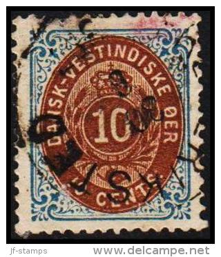 1876-1879. Bi-coloured. 10 C. Blue/dark Brown. Inverted Frame. Perf. 14x13½. 7th Print.... (Michel: 11 IIb) - JF128266 - Danish West Indies