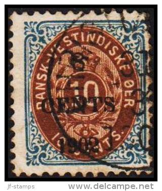 1902. Surcharge. Local, Black Surcharge. 8 CENTS 1902 On 10 C. Blue/brown. Normal Frame... (Michel: 24 A I) - JF128277 - Danish West Indies