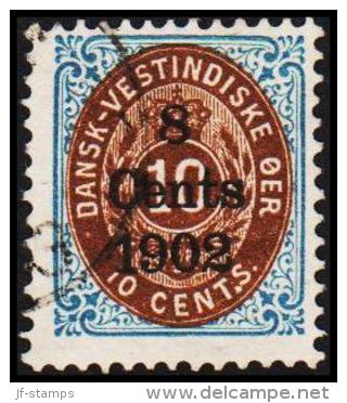 1902. Surcharge. Copenhagen Surcharge. 8 Cents 1902 On 10 C. Blue/brown. Normal Frame. ... (Michel: 26 I (AFA 21z)) - JF - Danish West Indies