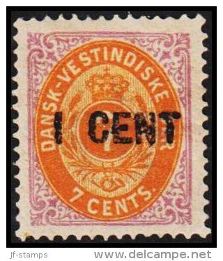 1887. Surcharge. 1 CENT On 7 C. Red Lilac/dull Yellow. Second Print.  Normal Frame. Per... (Michel: 14 Ib) - JF128201 - Danish West Indies