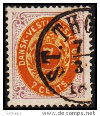 1873-1874. Bi-coloured. 7 C. Red Lilac/dull Yellow. Second Print.  Normal Frame. Perf. ... (Michel: 8 Ib) - JF128257 - Dänisch-Westindien
