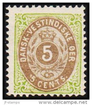 1896-1906. Bi-coloured. 5 C. Green/blue. Inverted Frame. Perf. 12 3/4. 8th Print. (Michel: 19 II) - JF128236 - Dänisch-Westindien