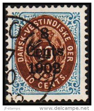 1902. Surcharge. Copenhagen Surcharge. 8 Cents 1902 On 10 C. Blue/brown. Normal Frame. (Michel: 26 I) - JF128168 - Danish West Indies