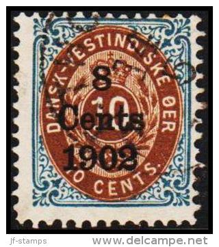 1902. Surcharge. Copenhagen Surcharge. 8 Cents 1902 On 10 C. Blue/brown. Normal Frame.  (Michel: 26 I) - JF128173 - Dänisch-Westindien