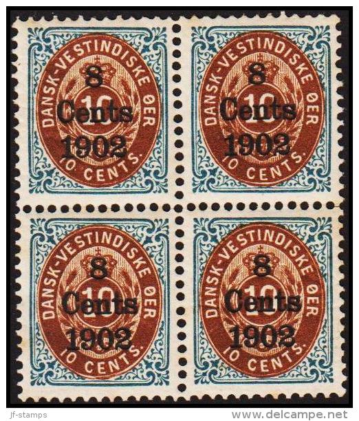 1902. Surcharge. Local, Black Surcharge. 8 CENTS 1902 On 10 C. Blue/brown. Normal Frame. (Michel: 24 A I) - JF128283 - Danish West Indies