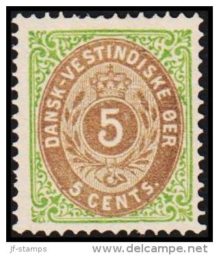 1876-1879. Bi-coloured. 5 C. Green/gray. Normal Frame. Perf. 14x13½. Third Print. Variety. (Michel: 10 I) - JF128226 - Dänisch-Westindien