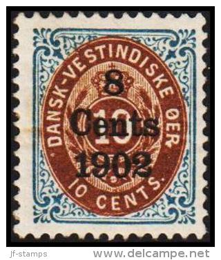 1902. Surcharge. Copenhagen Surcharge. 8 Cents 1902 On 10 C. Blue/brown. Normal Frame. ... (Michel: 26 I (AFA 21w)) - JF - Danish West Indies