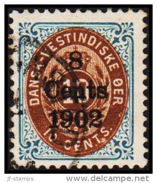 1902. Surcharge. Copenhagen Surcharge. 8 Cents 1902 On 10 C. Blue/brown. Normal Frame. ... (Michel: 26 I (AFA 21z)) - JF - Danish West Indies