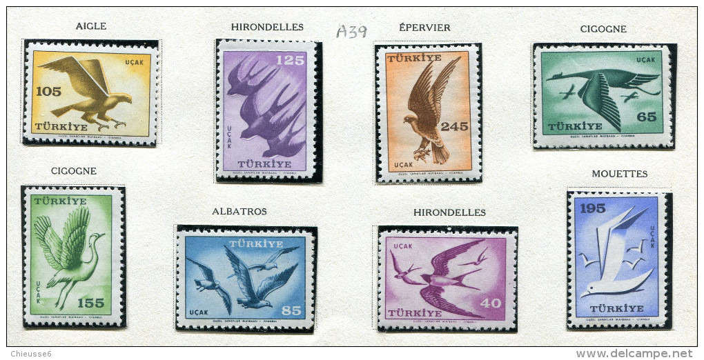 Turquie ** PA 39 à 46 - Oiseaux - Aigle, Hirondelles, Epervier,cigogne, Albatros, Mouettes - Luftpost