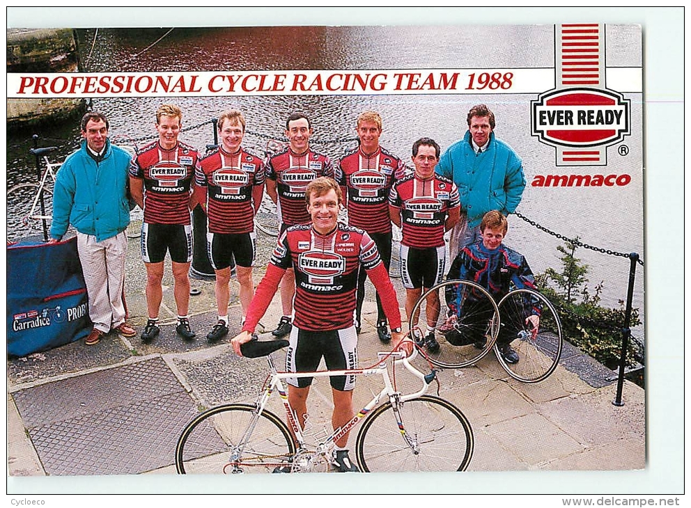 Equipe EVER READY AMMACO 1988. Carte De Groupe : Tony Doyle, Walshaw, Coltman, Bayton, Miller, Joughin. Cyclisme - Ciclismo