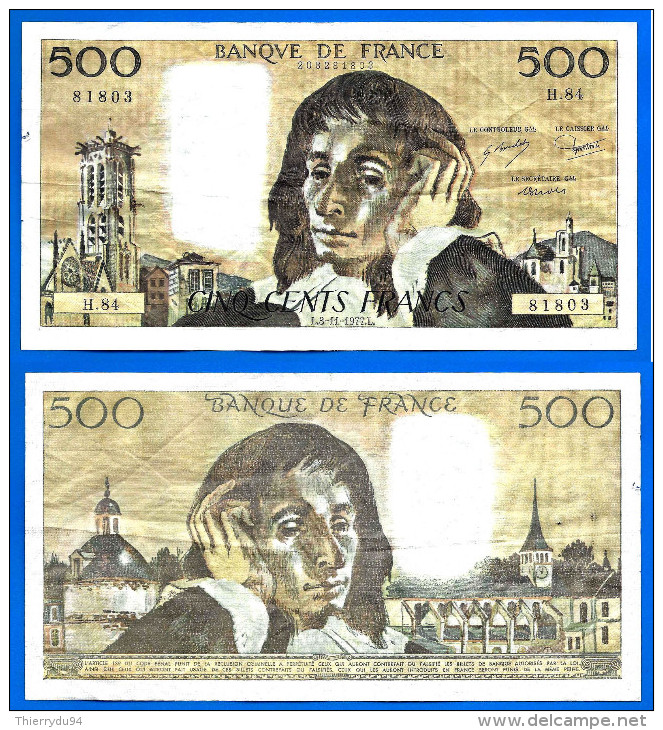 France 500 Francs 1977 3 Novembre Pascal Serie H 84 Frcs Frc Europe Paypal Skrill Bitcoin OK - 500 F 1968-1993 ''Pascal''