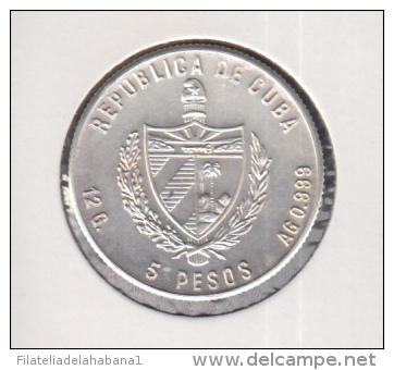 1987-MN-102 CUBA UNC  1987 5$ SILVER AG. KM161. RUSSIA. AURORA SHIP. 70 ANIV REVOLUCION RUSIA - Cuba