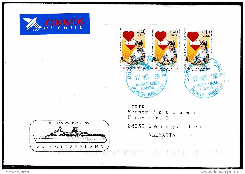 ANTARCTIC, CHILE, MS"SWITZERLAND",stopover PTA Arenas, 17.11.1999, Ships Cachet !! Look Scan !! 30.4-35 - Navires & Brise-glace