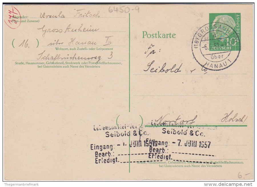 Bund Heuss Gzs P 31 PSt I Stempel Großauheim ü Hanau 1957 - Postcards - Used