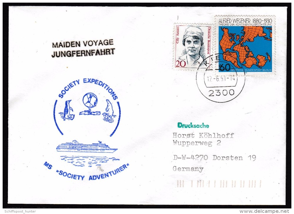 ANTARCTIC, GERMANY, MS"COLUMBUS",MaidenVoyage, 17.6.1991 Over Kiel,2 Cachets !! Look Scan II 30.4-53 - Expediciones Antárticas