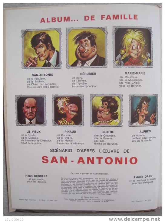 N°5 LES AVENTURES DU COMMISSAIRE SAN ANTONIO MARIE MARIE EN TYRANNIE  EDITION FLEUVE NOIR 1T 1974 BD RIGIDE - Sonstige & Ohne Zuordnung