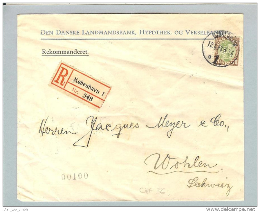 Motiv Bank Geld Dänemark 1923 Perfin "LB" Landesbank R-Bri. - Non Classés