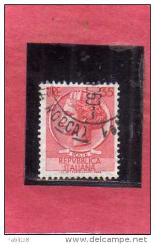 ITALIA REPUBBLICA ITALY REPUBLIC 1955 1960 SIRACUSANA TURRITA LIRE 35 FIL STELLE STARS WATERMARK USATO USED OBLITERE´ - 1946-60: Oblitérés